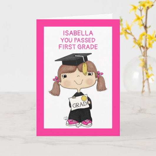 小さな大学院生の茶髪 カード (黄色い花)