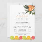 小さな天使がやってくる！オレンジ色のベイビーシャワーパーティー 招待状 (正面)