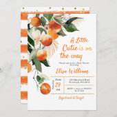 小さな天使がやってくる オレンジ トロピカル 招待状 (正面/裏面)