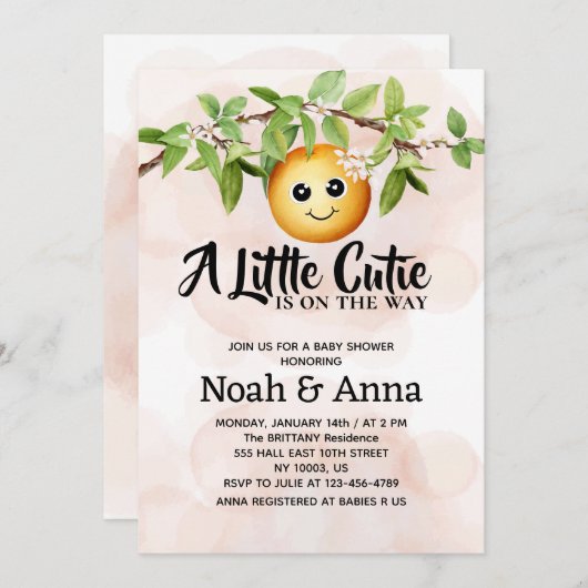 小さな天使がやってくる シンプルなベビーシャワー 招待状 (正面/裏面)