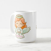 小さな天使の女の子と鳥 コーヒーマグカップ (正面左)