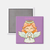 小さな天使の女の子と鳥 マグネット (正面/裏面)