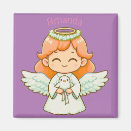 小さな天使の女の子と鳥 マグネット