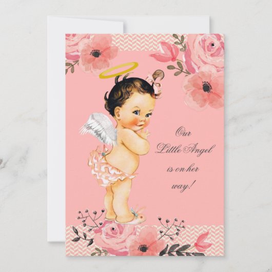 小さな天使の水の色の花ベビーシャワー 招待状 (正面)