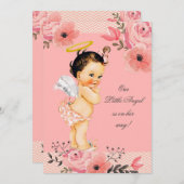 小さな天使の水の色の花ベビーシャワー 招待状 (正面/裏面)