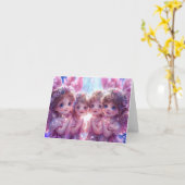小さな天使4人のデジタルアート カード (黄色い花)