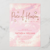 小さな天国のピンクの雲のベビーシャワー 箔招待状 (正面)