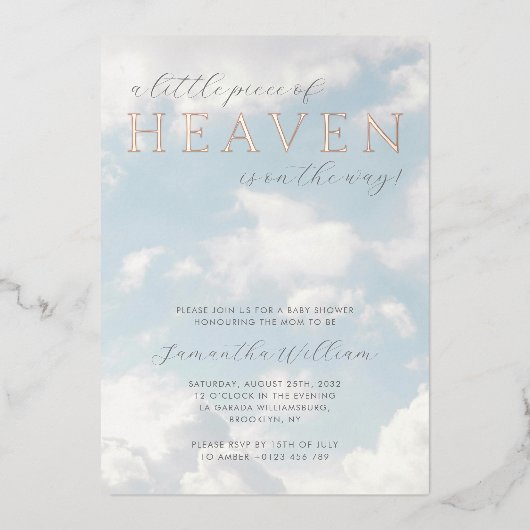 小さな天国の赤ちゃんシャワー夢見て 箔招待状 (正面)