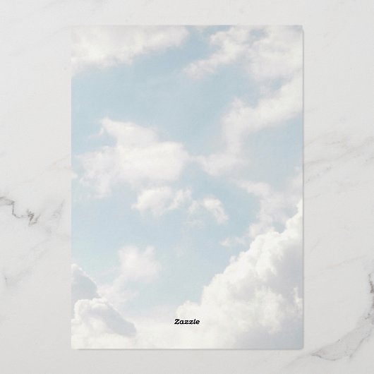 小さな天国の青空と雲のベイビーシャワー 箔招待状 (裏面)