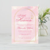 小さな天国ピンク曇り空の赤ちゃんシャワー 招待状 (スタンド正面)