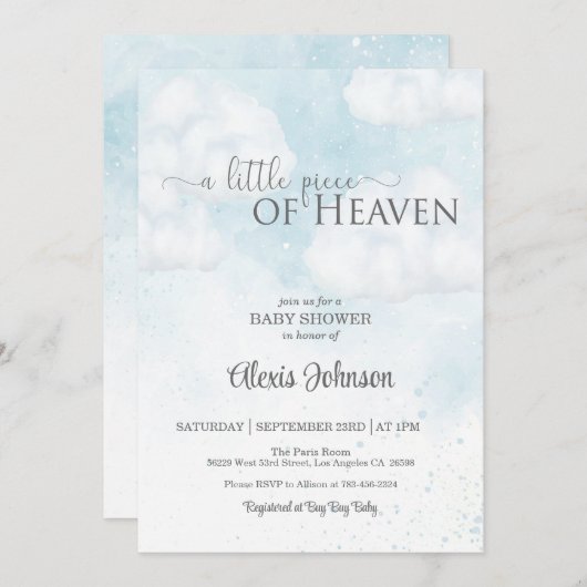 小さな天国ベイビーシャワー（男の子） 招待状 (正面/裏面)