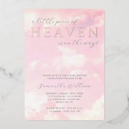 小さな天国雲の女の子の赤ちゃんシャワー 箔招待状 (正面)