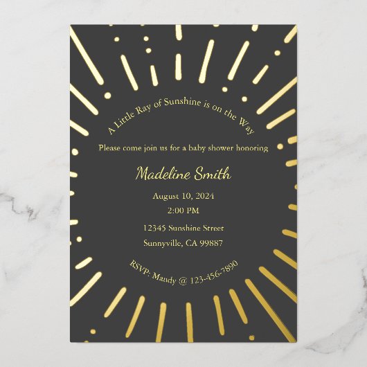 小さな太陽の光が訪れるというお知らせ 箔招待状 (正面)