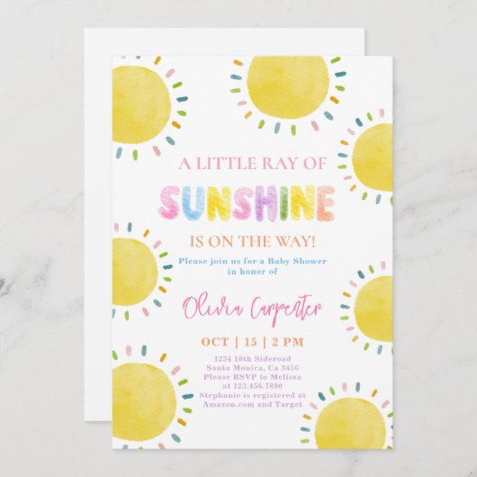 小さな太陽の光 赤ちゃん歓迎会の招待状 招待状 (正面/裏面)