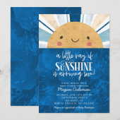 小さな太陽の光 青いベイビーシャワー 招待状 (正面/裏面)