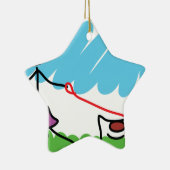 小さな女の子および犬のスケッチ セラミックオーナメント (右)