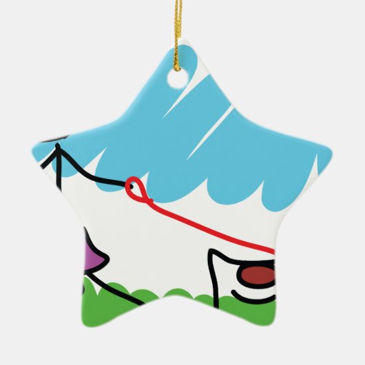 小さな女の子および犬のスケッチ セラミックオーナメント (正面)