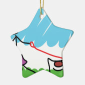 小さな女の子および犬のスケッチ セラミックオーナメント (左)