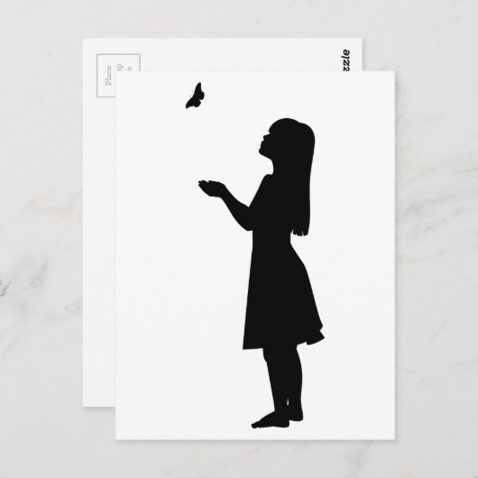 小さな女の子および蝶シルエットの子供の自然 ポストカード (正面/裏面)