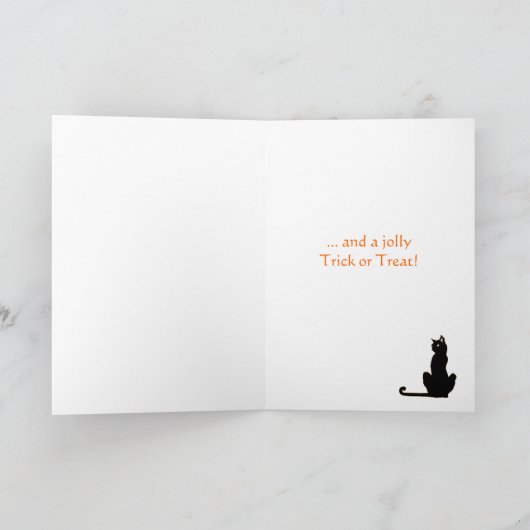 小さな女の子および黒猫のヴィンテージのハロウィンカード カード (内部)