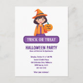 小さな女の子かぼちゃのトリックまたはトリート シーズンポストカード (正面)