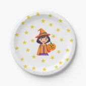 小さな女の子かぼちゃのトリックまたはトリート ペーパープレート (正面)