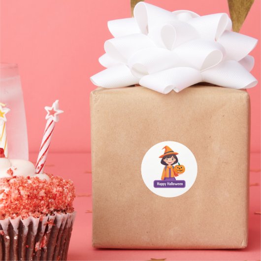 小さな女の子かぼちゃのトリックまたはトリート ラウンドシール (パーティー)