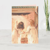 小さな女の子かわいらしはサンタヴィンテージクリスマスを待つ カード (正面)