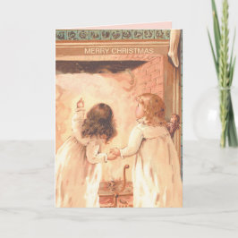 小さな女の子かわいらしはサンタヴィンテージクリスマスを待つ カード