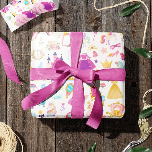 小さな女の子かわいらしプリンセス童話パターン ラッピングペーパー