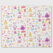 小さな女の子かわいらしプリンセス童話パターン ラッピングペーパー (フラット)