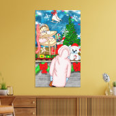 小さな女の子がクリスマスウィンドウを通して見る キャンバスプリント (インサイチュ (リビング))