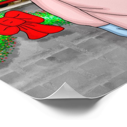 小さな女の子がクリスマスウィンドウを通して見る ポスター (角)