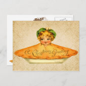 小さな女の子がクリスマスパイから飛び出す シーズンポストカード (正面/裏面)