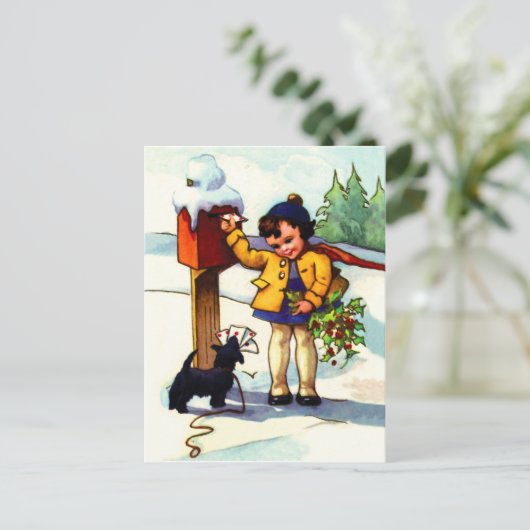 小さな女の子がクリスマス挨拶を送っている ポストカード (スタンド正面)