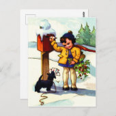 小さな女の子がクリスマス挨拶を送っている ポストカード (正面/裏面)