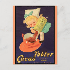 小さな女の子がホットチョコレートを作る ポストカード