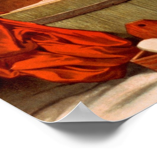 小さな女の子が彼女の犬を入浴 ポスター (角)