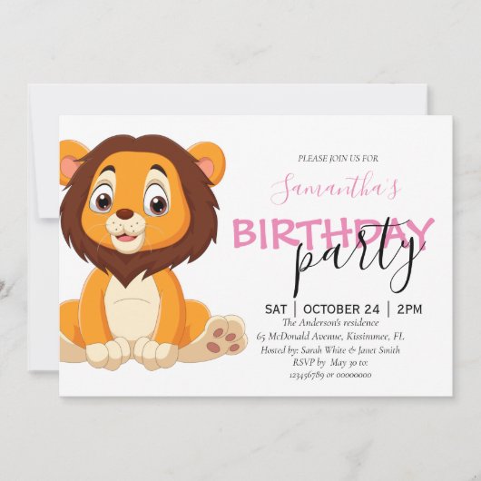 小さな女の子が来る1回目の誕生日パーティー! 案内状 (正面)