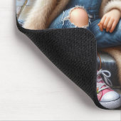 小さな女の子が犬と自撮り マウスパッド (コーナー)