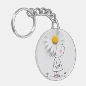 小さな女の子が白いデイジーを頭に被る キーホルダー (正面左)