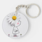 小さな女の子が白いデイジーを頭に被る キーホルダー (裏面)