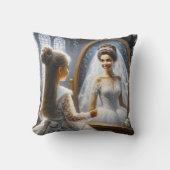 小さな女の子が花嫁を鏡で見ている クッション (正面)