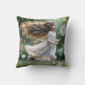 小さな女の子が蝶をネットで追いかける クッション (裏面)