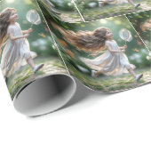 小さな女の子が蝶をネットで追いかける ラッピングペーパー (ロールコーナー)
