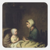 小さな女の子ことわざ彼女の祈りの言葉ズインベッド スクエアシール (正面)