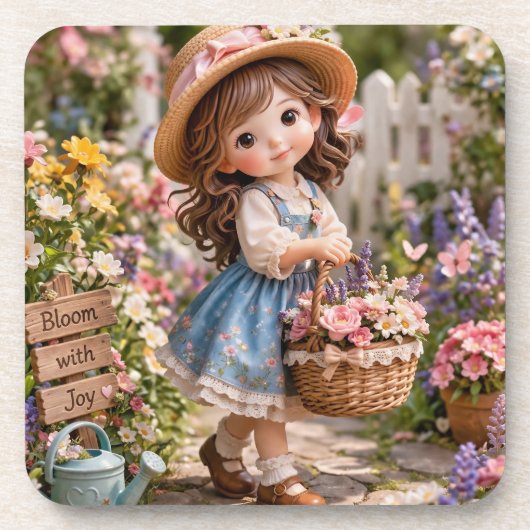 小さな女の子とお花畑 コースター (正面)