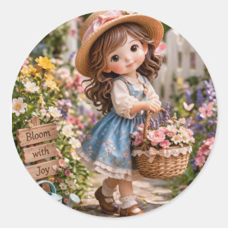 小さな女の子とお花畑 ラウンドシール