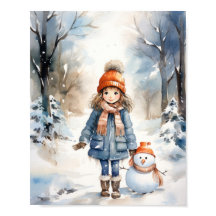 小さな女の子とその雪だるま