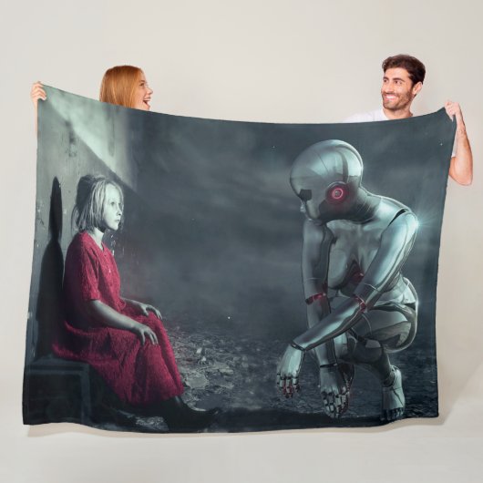 小さな女の子とアンドロイド フリースブランケット (インサイチュ)